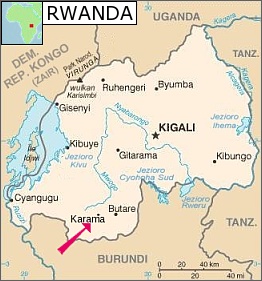 [mapa Rwandy z&nbsp;zaznacząną wioską Karama]